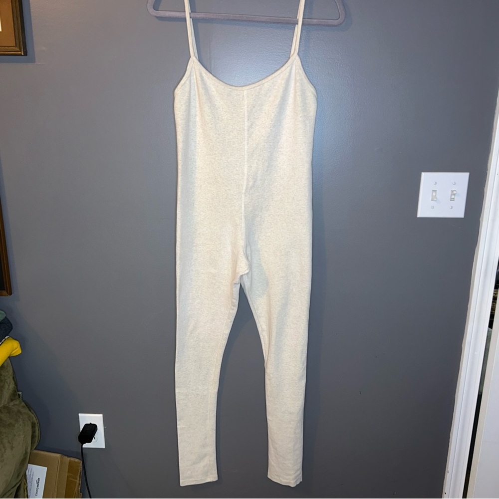 AllFenix Oatmeal Heather Jumpsuit Adjustable Straps Pilates Size Medium